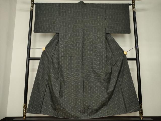 平和屋着物●本場大島紬　幾何学文様　黒地　正絹　逸品　未使用　AABJ8165ck