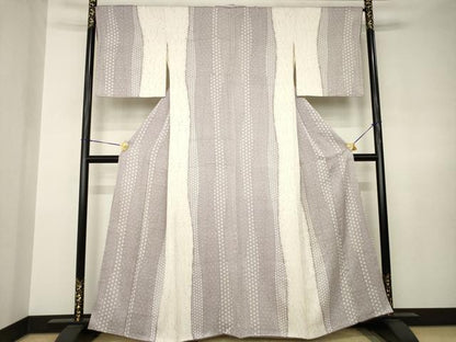 平和屋着物●上質な小紋　杢目絞り　よろけ立涌吉祥文　正絹　逸品　AABJ8167ck