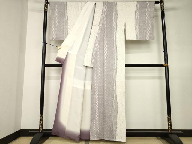 平和屋着物●上質な小紋　杢目絞り　よろけ立涌吉祥文　正絹　逸品　AABJ8167ck