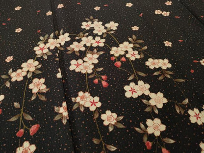 平和屋着物●撫松庵　訪問着　枝垂れ桜　黒地　洗える着物　AABJ8169ck