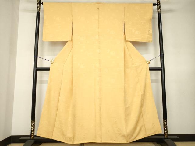 平和屋着物●上質な色無地　吉祥地紋　萱草色　正絹　逸品　AABJ8170ck