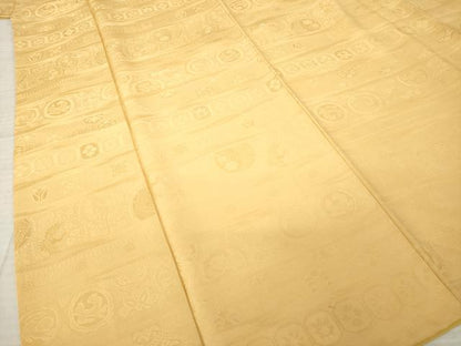 平和屋着物●上質な色無地　吉祥地紋　萱草色　正絹　逸品　AABJ8170ck