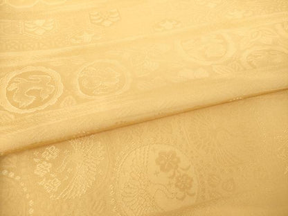平和屋着物●上質な色無地　吉祥地紋　萱草色　正絹　逸品　AABJ8170ck