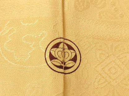 平和屋着物●上質な色無地　吉祥地紋　萱草色　正絹　逸品　AABJ8170ck