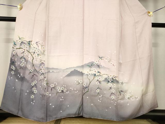 平和屋着物●訪問着　手描き　枝垂れ桜　暈し染め　やまと誂製　正絹　逸品　AABJ8171ck
