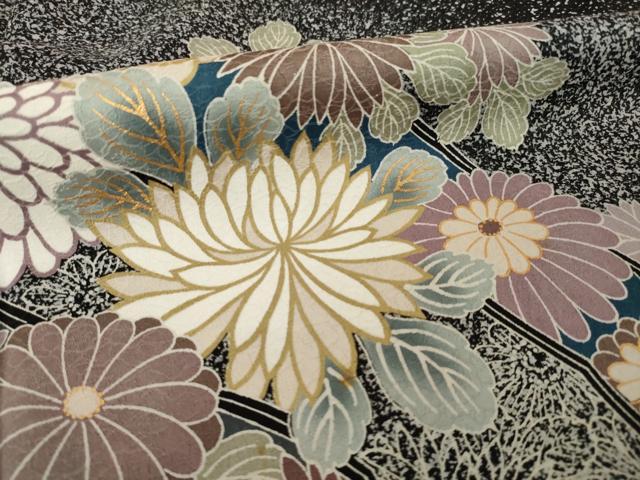 平和屋着物●訪問着　菊尽くし　たたき染め　黒地　金彩　正絹　逸品　AABJ8172ck