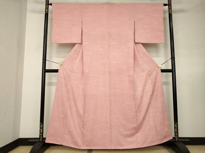 平和屋着物●上質な色無地　流水地紋　紅梅色　正絹　逸品　AABJ8173ck