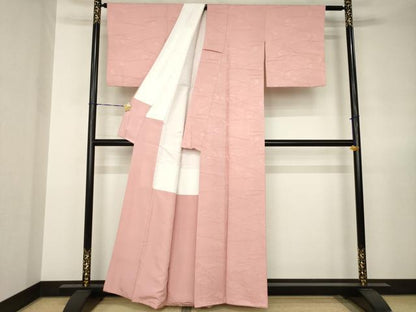 平和屋着物●上質な色無地　流水地紋　紅梅色　正絹　逸品　AABJ8173ck