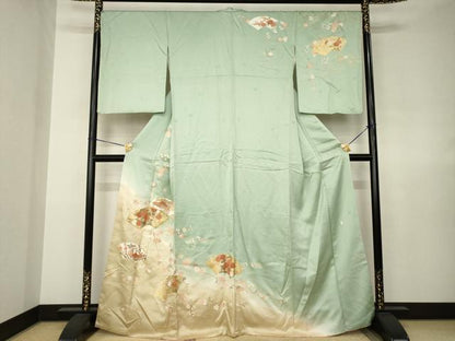 平和屋着物●十日町老舗ブランド　吉澤友禅　吾妻徳穂　訪問着　駒刺繍　地紙花文　暈し染め　金彩　鈴乃屋扱い　正絹　逸品　AABJ8178ck