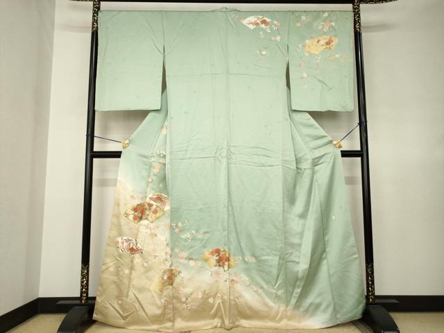 平和屋着物●十日町老舗ブランド　吉澤友禅　吾妻徳穂　訪問着　駒刺繍　地紙花文　暈し染め　金彩　鈴乃屋扱い　正絹　逸品　AABJ8178ck