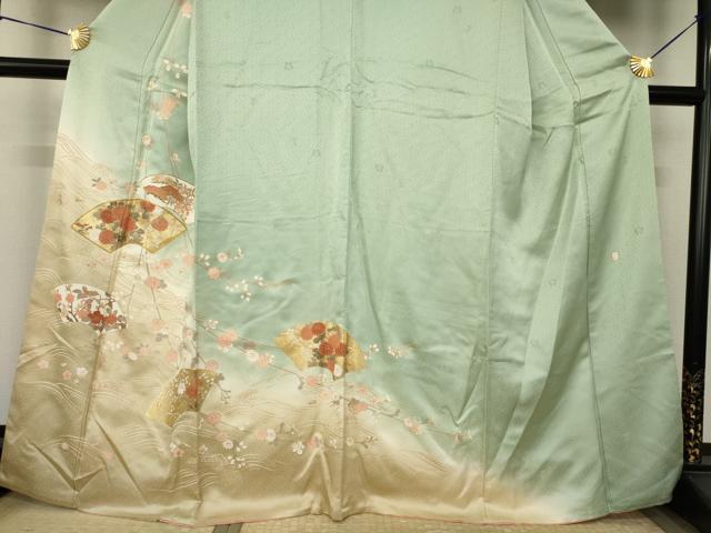 平和屋着物●十日町老舗ブランド　吉澤友禅　吾妻徳穂　訪問着　駒刺繍　地紙花文　暈し染め　金彩　鈴乃屋扱い　正絹　逸品　AABJ8178ck