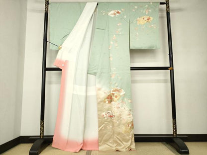 平和屋着物●十日町老舗ブランド　吉澤友禅　吾妻徳穂　訪問着　駒刺繍　地紙花文　暈し染め　金彩　鈴乃屋扱い　正絹　逸品　AABJ8178ck