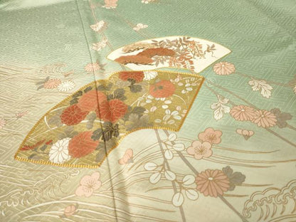 平和屋着物●十日町老舗ブランド　吉澤友禅　吾妻徳穂　訪問着　駒刺繍　地紙花文　暈し染め　金彩　鈴乃屋扱い　正絹　逸品　AABJ8178ck