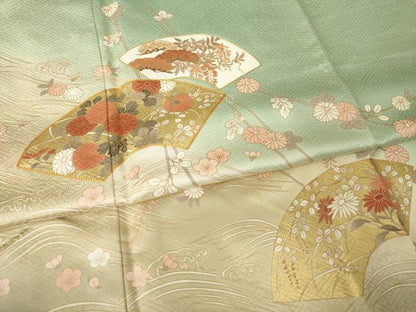 平和屋着物●十日町老舗ブランド　吉澤友禅　吾妻徳穂　訪問着　駒刺繍　地紙花文　暈し染め　金彩　鈴乃屋扱い　正絹　逸品　AABJ8178ck