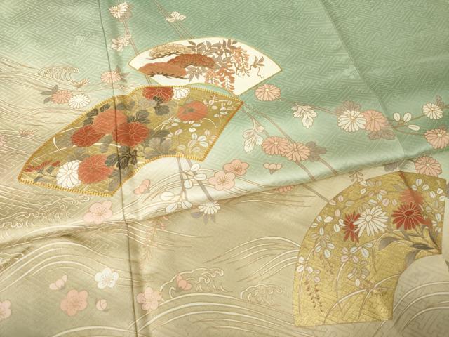 平和屋着物●十日町老舗ブランド　吉澤友禅　吾妻徳穂　訪問着　駒刺繍　地紙花文　暈し染め　金彩　鈴乃屋扱い　正絹　逸品　AABJ8178ck