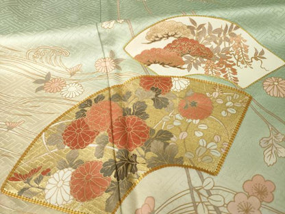 平和屋着物●十日町老舗ブランド　吉澤友禅　吾妻徳穂　訪問着　駒刺繍　地紙花文　暈し染め　金彩　鈴乃屋扱い　正絹　逸品　AABJ8178ck