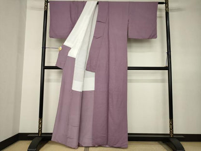 平和屋着物●上質な色無地　紋意匠　葡萄鼠色　正絹　逸品　AABJ8181ck