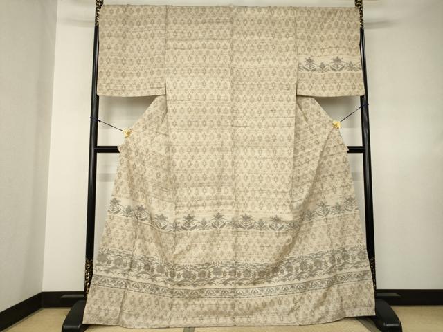 平和屋着物●二代目 川村久太郎 インド・アッサム 野蚕糸 手織 ムガシルク 訪問着 刺繍 横段花文 やまと金ラベル 正絹 逸品 AABJ8182ck