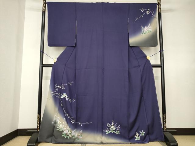 平和屋着物●訪問着　手描き　花鳥文　暈し染め　正絹　逸品　AABJ8183ck