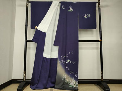 平和屋着物●訪問着　手描き　花鳥文　暈し染め　正絹　逸品　AABJ8183ck