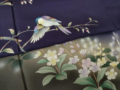 平和屋着物●訪問着　手描き　花鳥文　暈し染め　正絹　逸品　AABJ8183ck