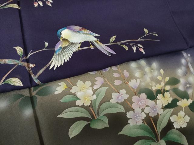 平和屋着物●訪問着　手描き　花鳥文　暈し染め　正絹　逸品　AABJ8183ck