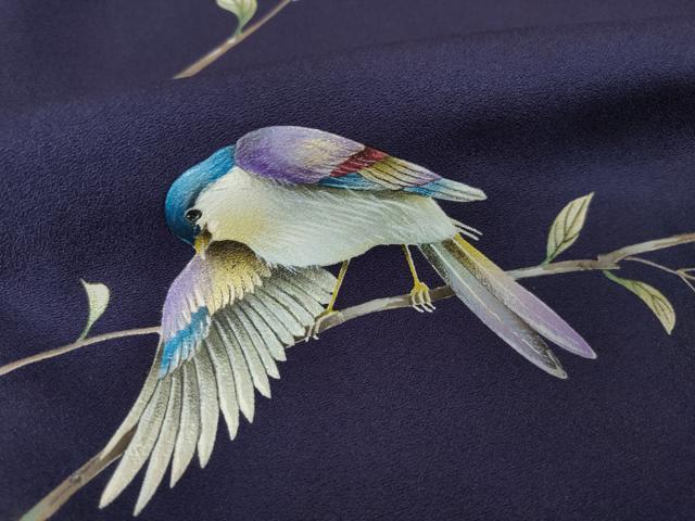 平和屋着物●訪問着　手描き　花鳥文　暈し染め　正絹　逸品　AABJ8183ck