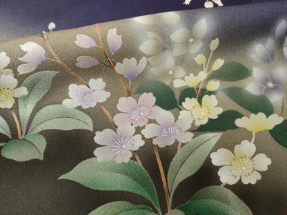 平和屋着物●訪問着　手描き　花鳥文　暈し染め　正絹　逸品　AABJ8183ck