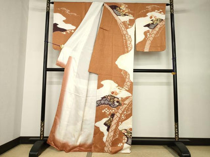 平和屋着物●創業460年・千總　訪問着　駒刺繍　絞り　金彩　正絹　逸品　AABJ8184ck