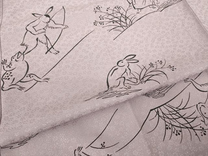 平和屋着物●長襦袢　無双仕立て　鳥獣戯画　正絹　逸品　AABJ8189ck