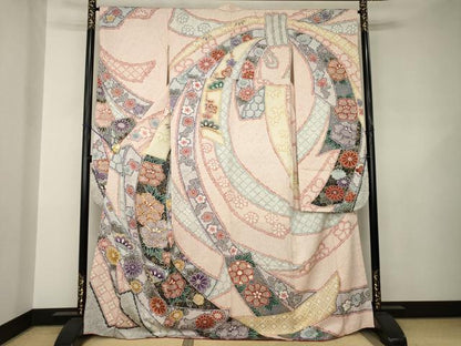平和屋着物●豪華振袖　駒刺繍　蔓帯花文　金彩　正絹　逸品　AABJ8192ck