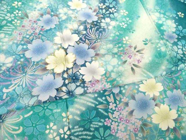平和屋着物●豪華振袖　駒刺繍　舞花文　暈し染め　銀通し地　正絹　逸品　AABJ8195ck