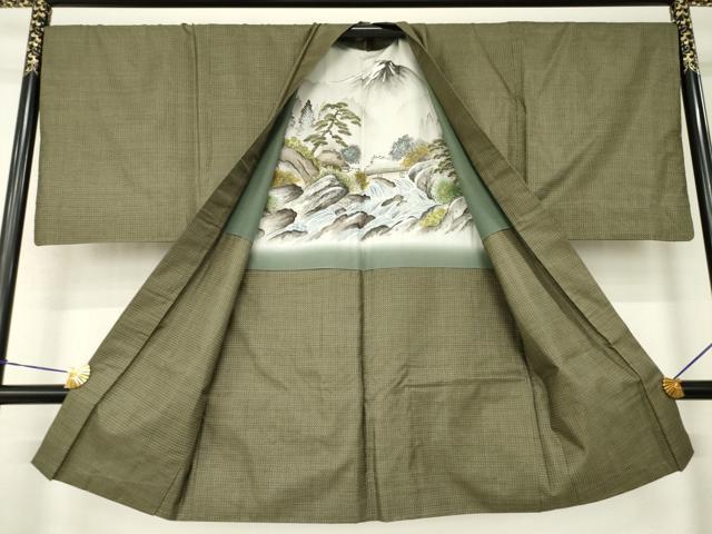 平和屋着物●男性　本場大島紬　アンサンブル　変わり格子　正絹　逸品　AABJ8196ck
