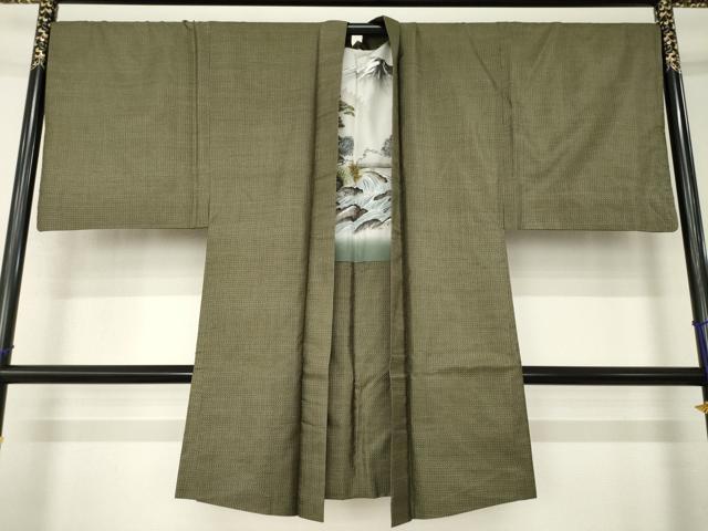 平和屋着物●男性　本場大島紬　アンサンブル　変わり格子　正絹　逸品　AABJ8196ck