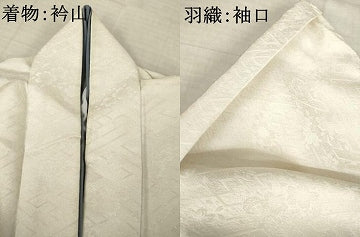 平和屋着物●男性　色紋付・羽織セット　草花地紋　白色　銀通し地　キングサイズ　洗える着物　AABJ8198ck