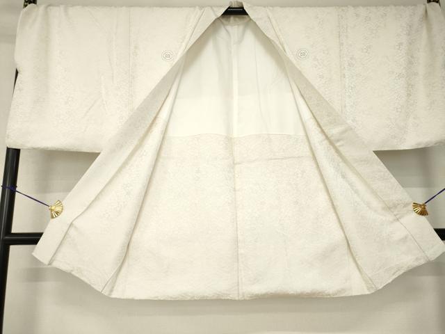 平和屋着物●男性　色紋付・羽織セット　草花地紋　白色　銀通し地　キングサイズ　洗える着物　AABJ8198ck
