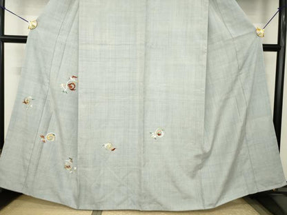 平和屋着物●訪問着　結城紬地　総刺繍　唐草文　金糸　正絹　逸品　AABJ8201ck