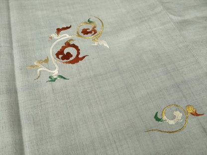 平和屋着物●訪問着　結城紬地　総刺繍　唐草文　金糸　正絹　逸品　AABJ8201ck