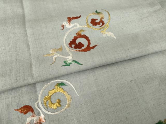 平和屋着物●訪問着　結城紬地　総刺繍　唐草文　金糸　正絹　逸品　AABJ8201ck