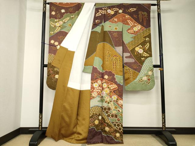 平和屋着物●越後十日町の一流染匠　桐屋・翠山工房　振袖　辻が花　絞り　遠山花文　正絹　逸品　AABJ8202ck