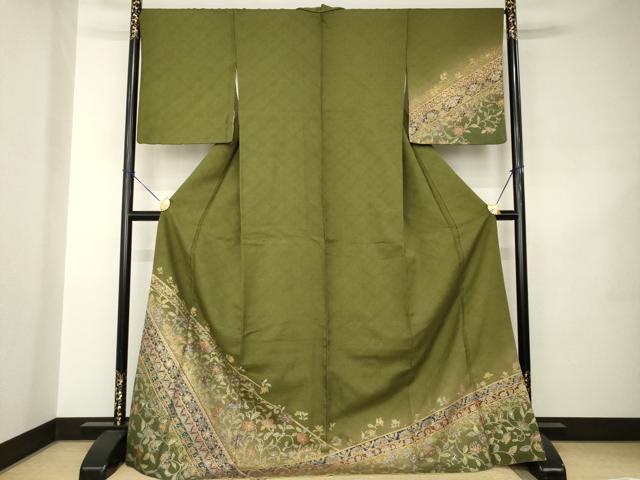 平和屋着物●訪問着　更紗花文　金彩　やまと誂製　ロング丈　正絹　逸品　AABJ8203ck