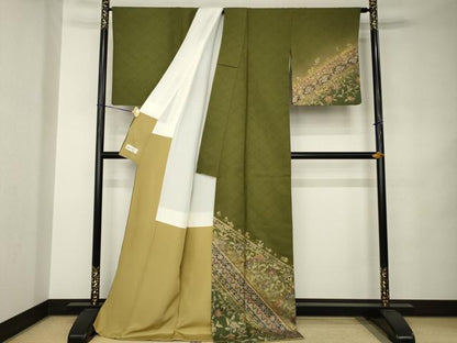 平和屋着物●訪問着　更紗花文　金彩　やまと誂製　ロング丈　正絹　逸品　AABJ8203ck