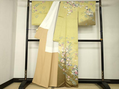 平和屋着物●訪問着　草花文　暈し染め　金彩　正絹　逸品　AABJ8204ck