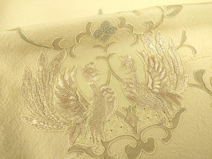 平和屋着物●総刺繍　中国三大刺繍　汕頭刺繍　スワトウ刺繍　訪問着　向い鳥花文　ロング丈　正絹　逸品　未使用　AABJ8208ck