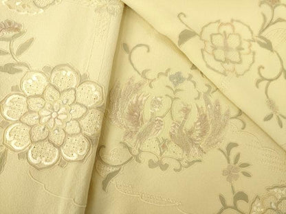 平和屋着物●総刺繍　中国三大刺繍　汕頭刺繍　スワトウ刺繍　訪問着　向い鳥花文　ロング丈　正絹　逸品　未使用　AABJ8208ck