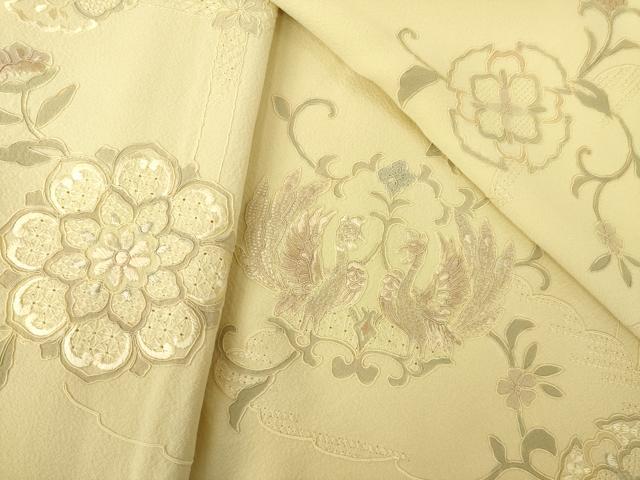 平和屋着物●総刺繍　中国三大刺繍　汕頭刺繍　スワトウ刺繍　訪問着　向い鳥花文　ロング丈　正絹　逸品　未使用　AABJ8208ck