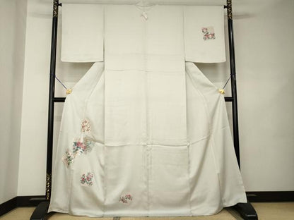 平和屋着物●訪問着　総刺繍　色紙重ね花鳥文　正絹　逸品　AABJ8209ck