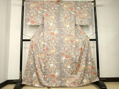 平和屋着物●上質な小紋　草花文　金彩　正絹　逸品　AABJ8215ck