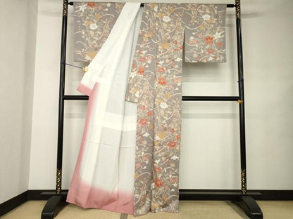 平和屋着物●上質な小紋　草花文　金彩　正絹　逸品　AABJ8215ck