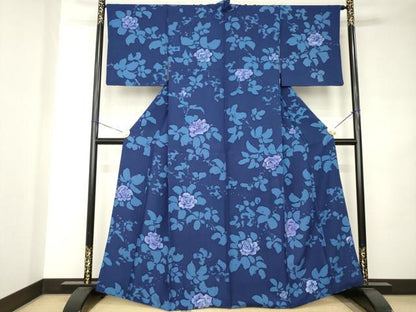 平和屋着物●上質な小紋　ろうけつ染　薔薇　バラ　正絹　逸品　AABJ8216ck